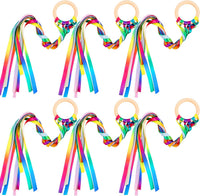 Sumind 6 pack of ribbon dance wands for kids with smooth hardwood rings and bright ribbons