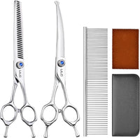 ULG Curved Dog Grooming Shears, 440C Stainless Steel - 3pcs SnagFree with Pouch