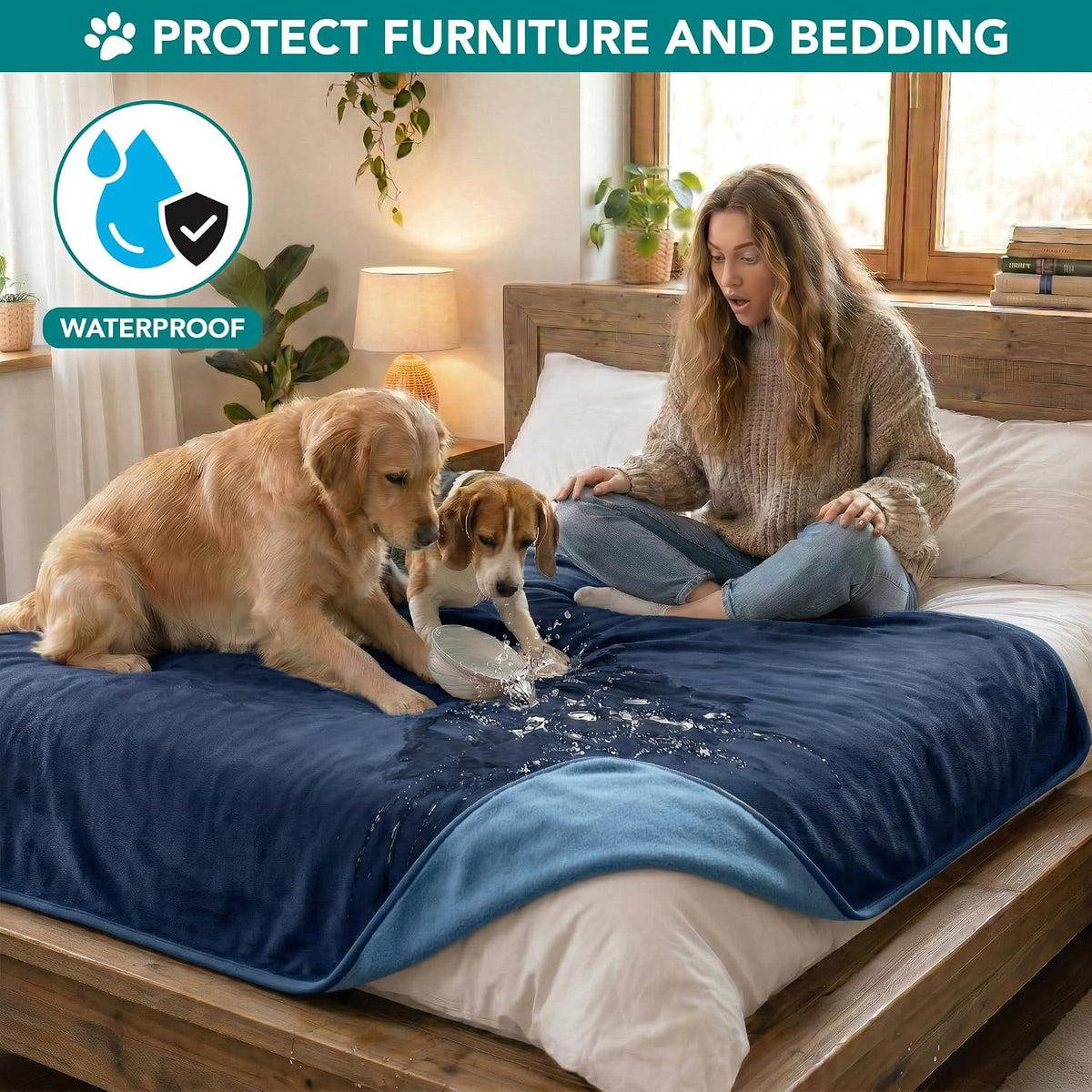 PetAmi Waterproof Dog Blanket, Leakproof Pee Proof Cat Blanket - Navy/Blue / X-Large (60x80) - image 2