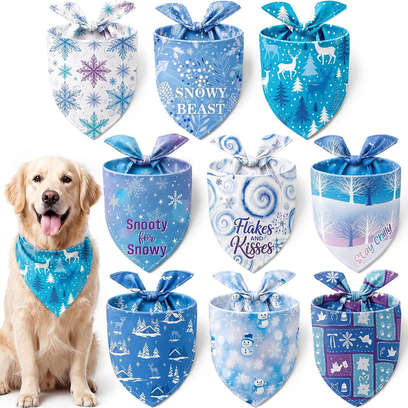 9 Pack Holiday Dog Bandanas - Frosty