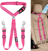 Lukovee Double Dog Car Seat Belt, No Tangle Headrest Restraint – Essentials for Dogs - Fluorescent Pink / 1 Pack