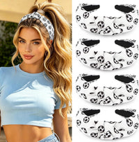 YISSION 4Pcs Wide Halloween Knotted Headbands Pumpkin Ghost Skull - White Soccer Pattern