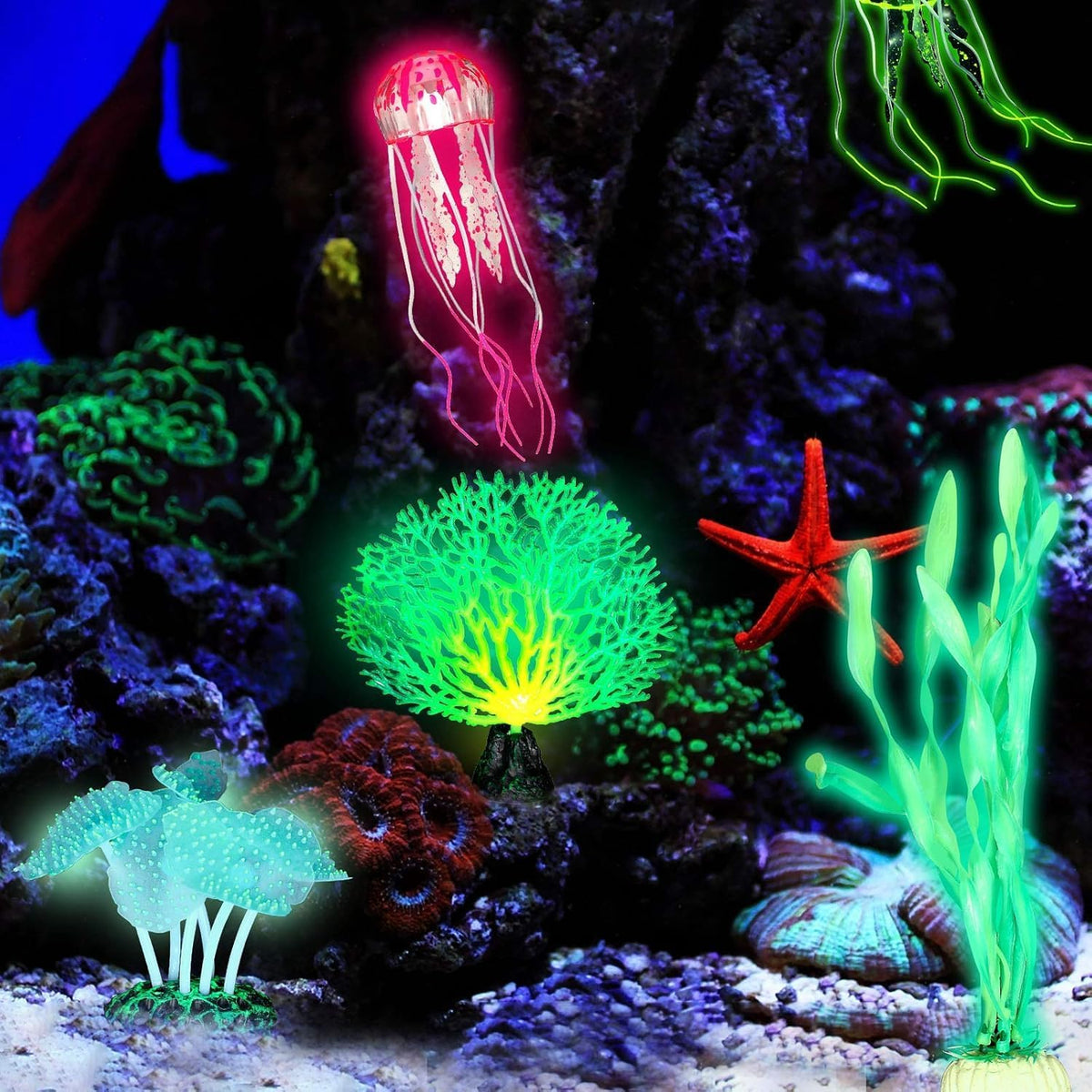 Frienda 8 Pcs Glowing Aquarium Fish Tank Decorations, Blue, Pink – Essentials for Fish - Yellow, Pink - image 3