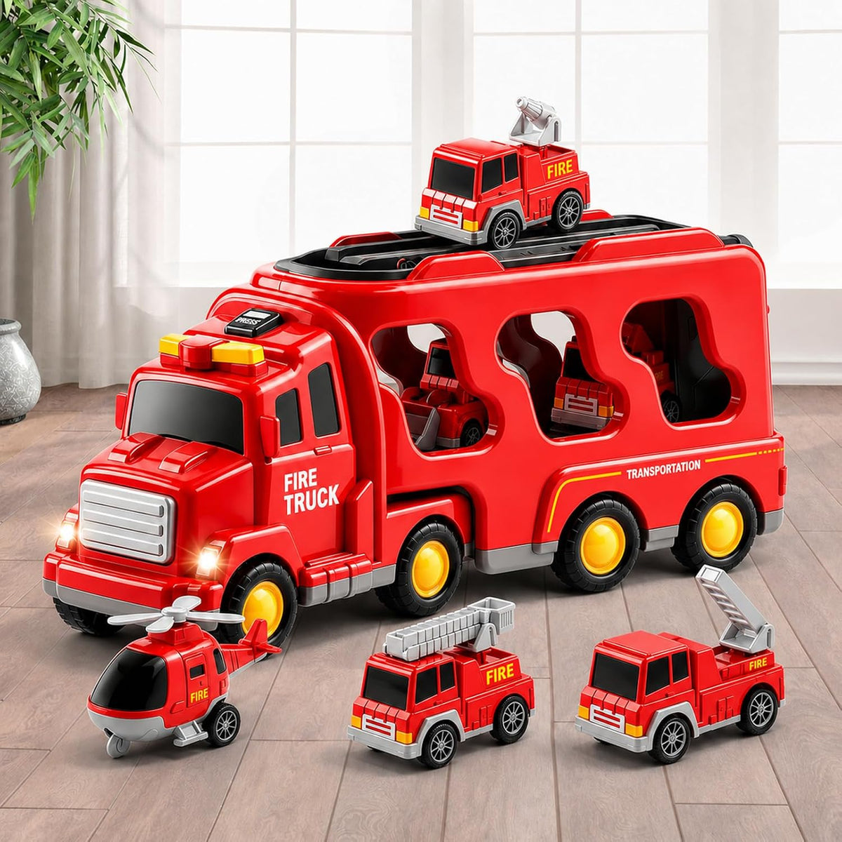 Beby Buty 5 in 1 construction truck toys with transport carrier, crane, mixer, bulldozer, excavator - view 4