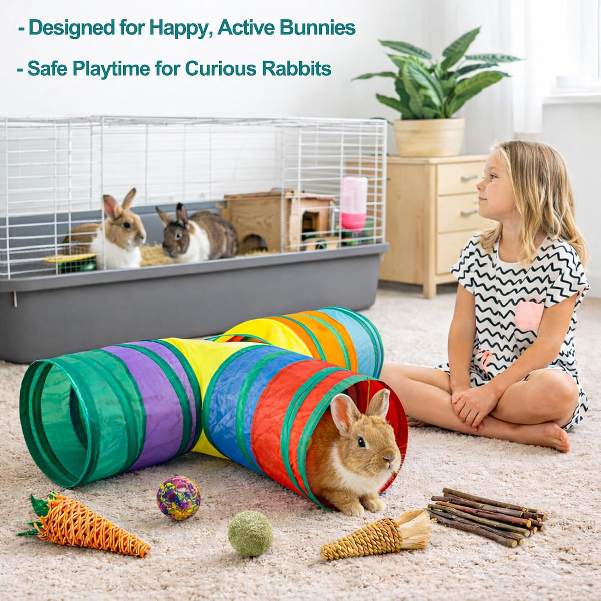 Mechpia Rabbit Toys, 3 Way Buuny Hideout Foldable Rabbit Tunnel and Tubes for Rabbit Guinea Pig - image 4
