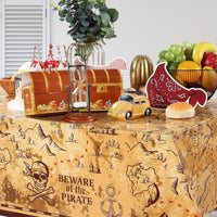 Irenare pirate tablecloth printed with a treasure map, skeleton, boat, mountain and treasure chest - view 15