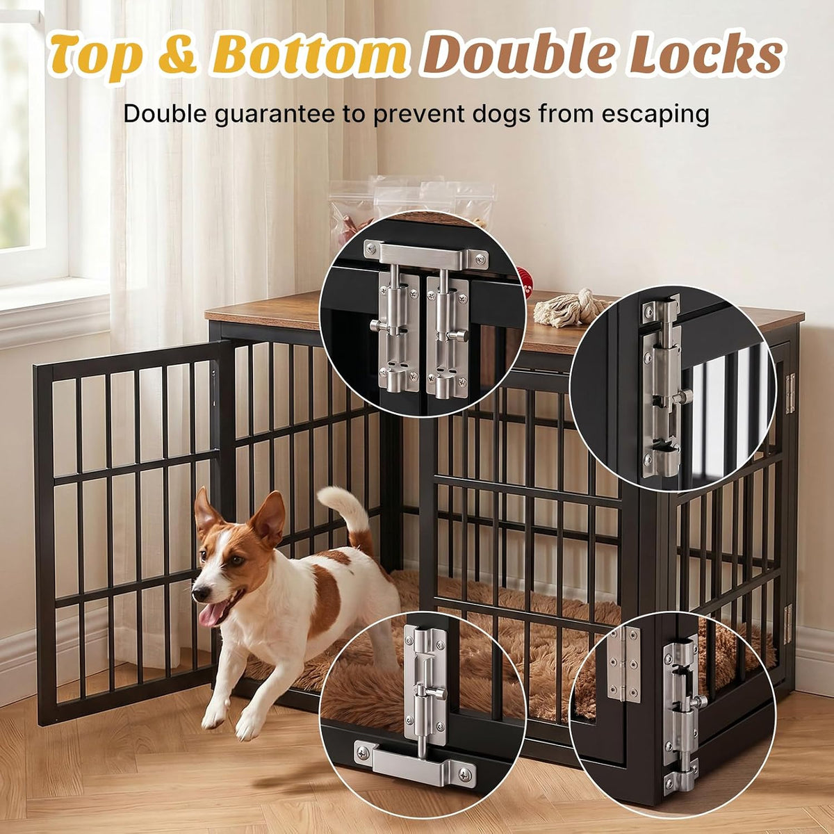 DUMOS Dog Crate Furniture 38 Inch Indoor Crate Dog Cage Wooden Kennel – Essentials for Dogs - Black / 38.2"L x 25.0"W x 27.9"H / 1 - image 3