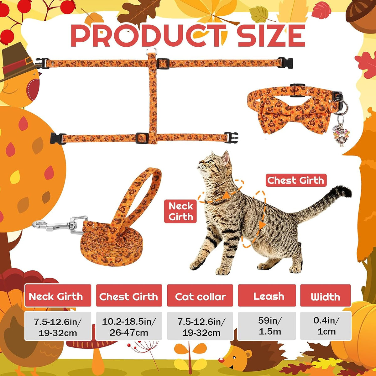 2 Pack Cat Harness and Leash with Collar Set - Orange - image 2