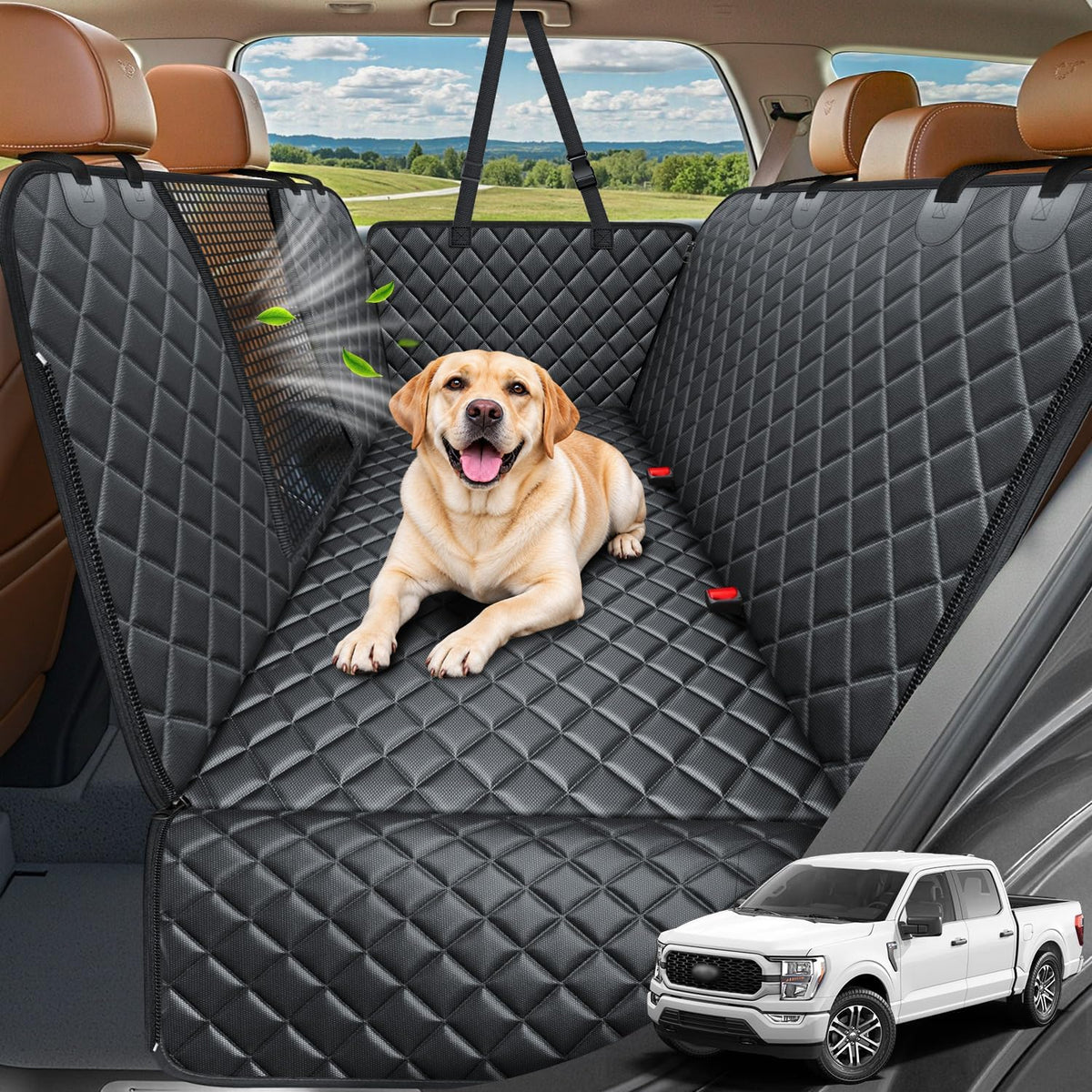 URPOWER 4 in 1 Dog Car Seat Cover for Back Seat - Black / X-Large