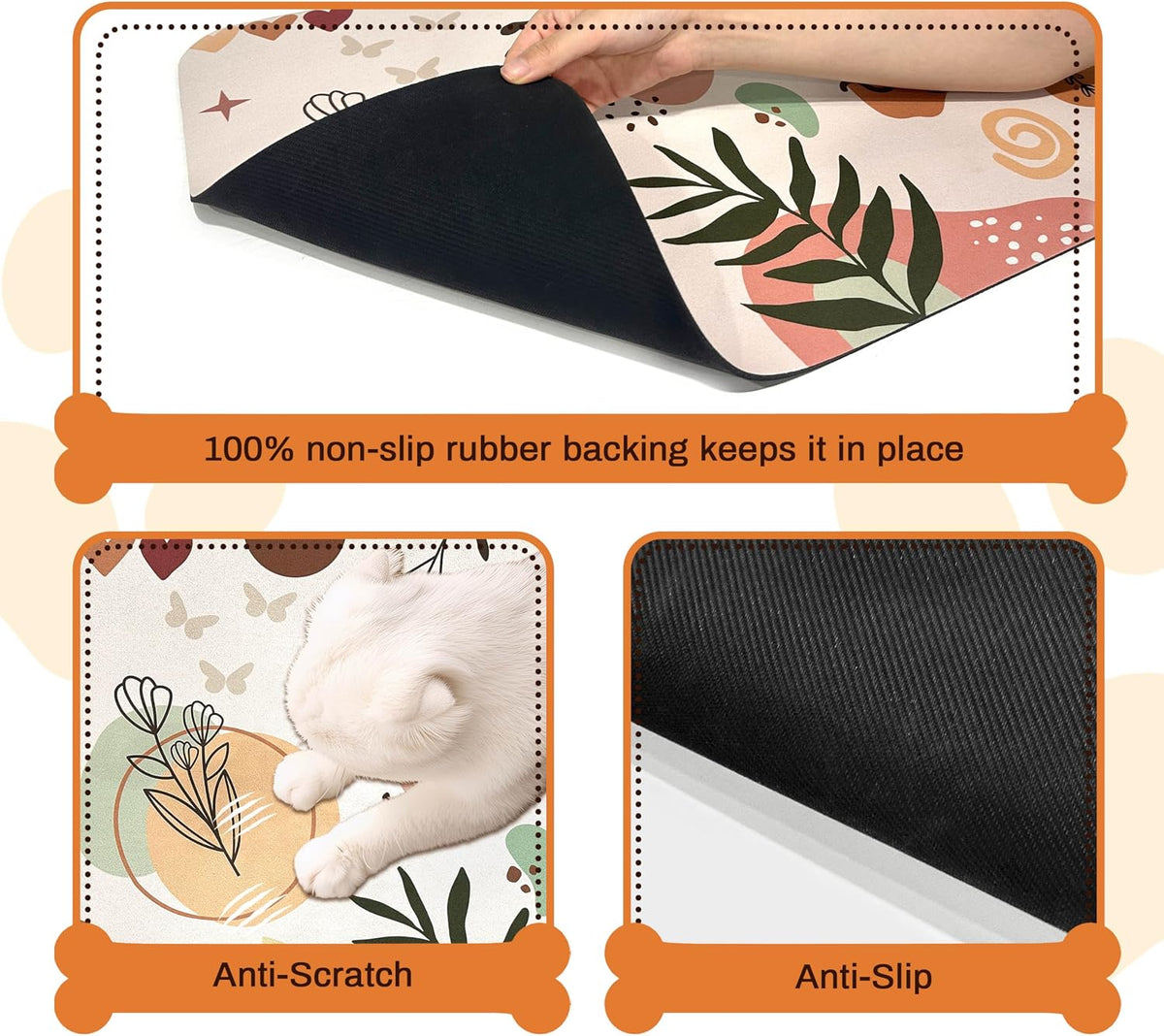 Pet Feeding Mat for Floors Cat Food Mat Waterproof Dog Food Mat - 30"L x 17"W / Boho - image 3