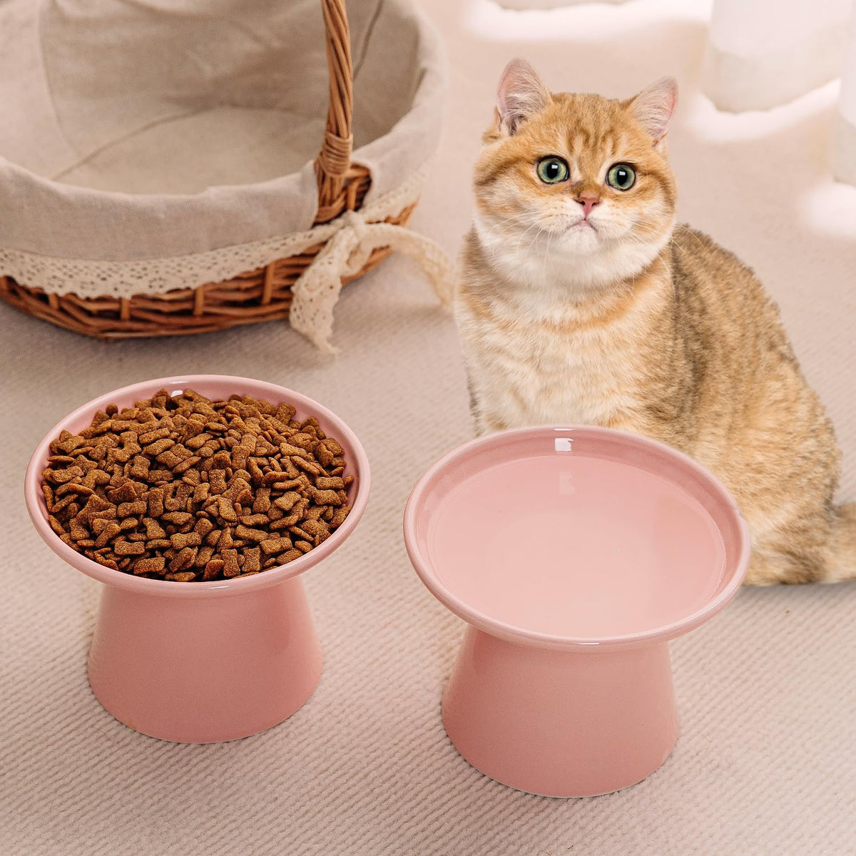 Ceramic Elevated Cat Food Bowls, 6.2" Wide - Pink / 1 Pack - image 2