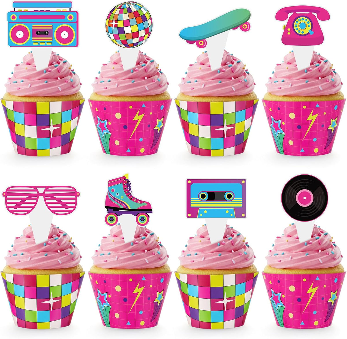 Hooqict carnival circus cupcake toppers and wrappers set, 48 pieces - view 3