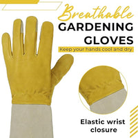 HANDLANDY Rose Pruning Gardening Gloves for Men Women, Thorn Proof Forearm Protection Leather Garden Gloves, Gardening Gifts for Gardeners (Yellow- goatskin, Small (Pack of 1))