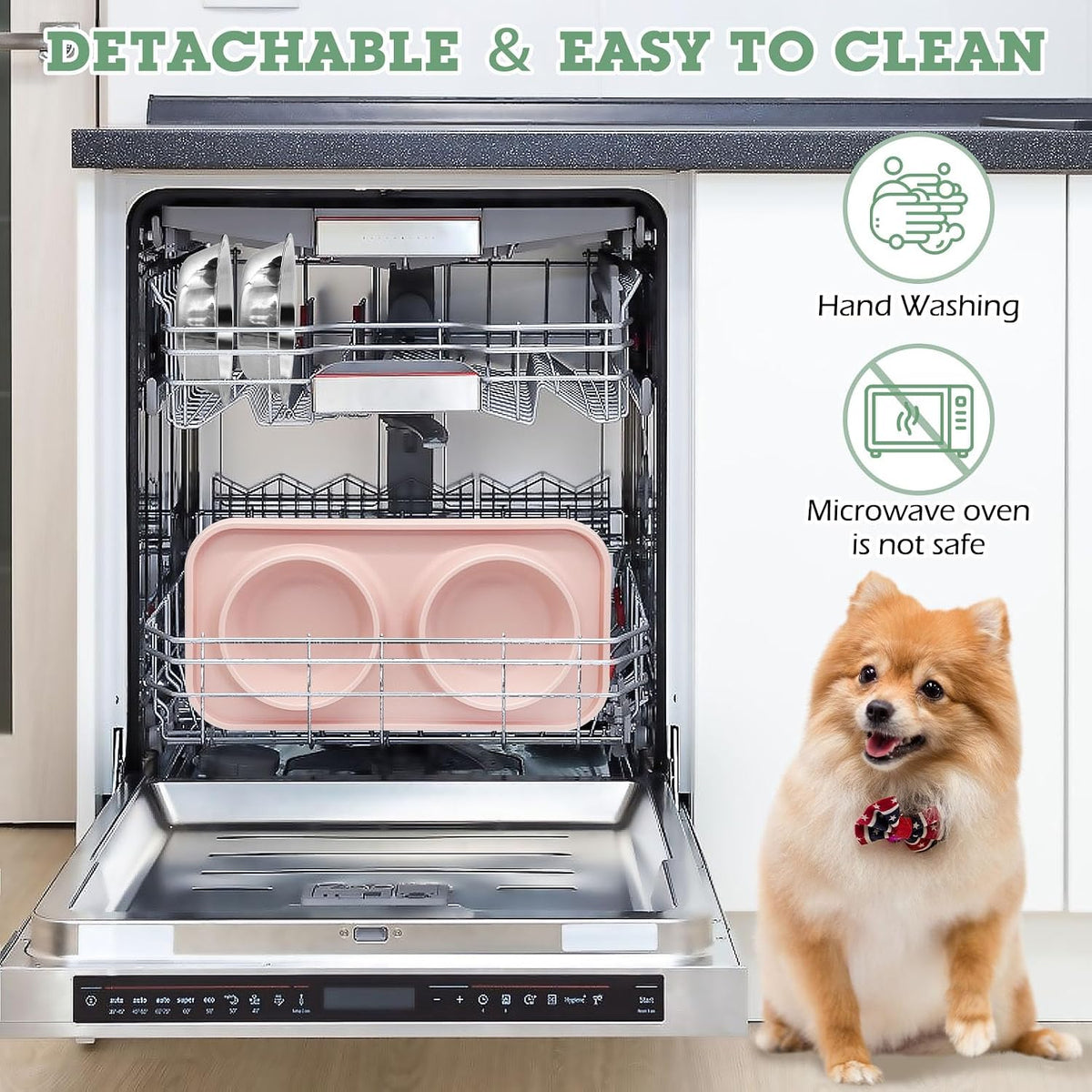 BNOSDM Double Dog Food Bowls Stainless Steel Dog Food and Water Bowls - Pink+Green - image 3