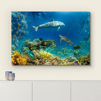 wall26 Canvas Print Wall Art Tropical Ocean Underwater Dolphin Coral Reef Nature Animals Photography Realism Rustic Scenic Landscape Wilderness Colorful for Living Room, Bedroom, Office - 32"x48"
