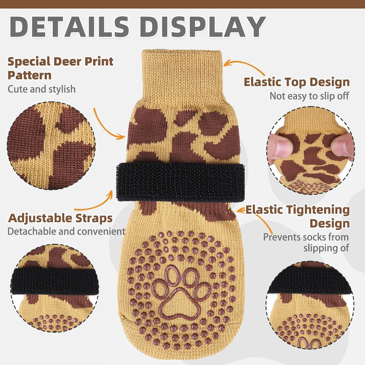 Dog Socks Shoes for Hot Pavement to Prevent Licking Paws - Deer Khaki / Medium (4 Pack) - image 2
