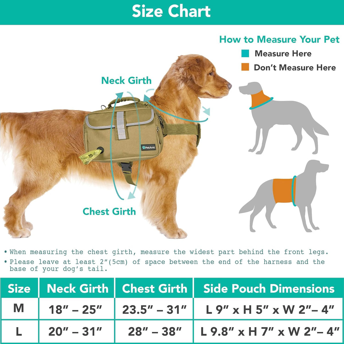 PetAmi Dog Backpack for Medium Large Dogs, Hiking Saddle Bag - Large / Tan Canvas - image 3