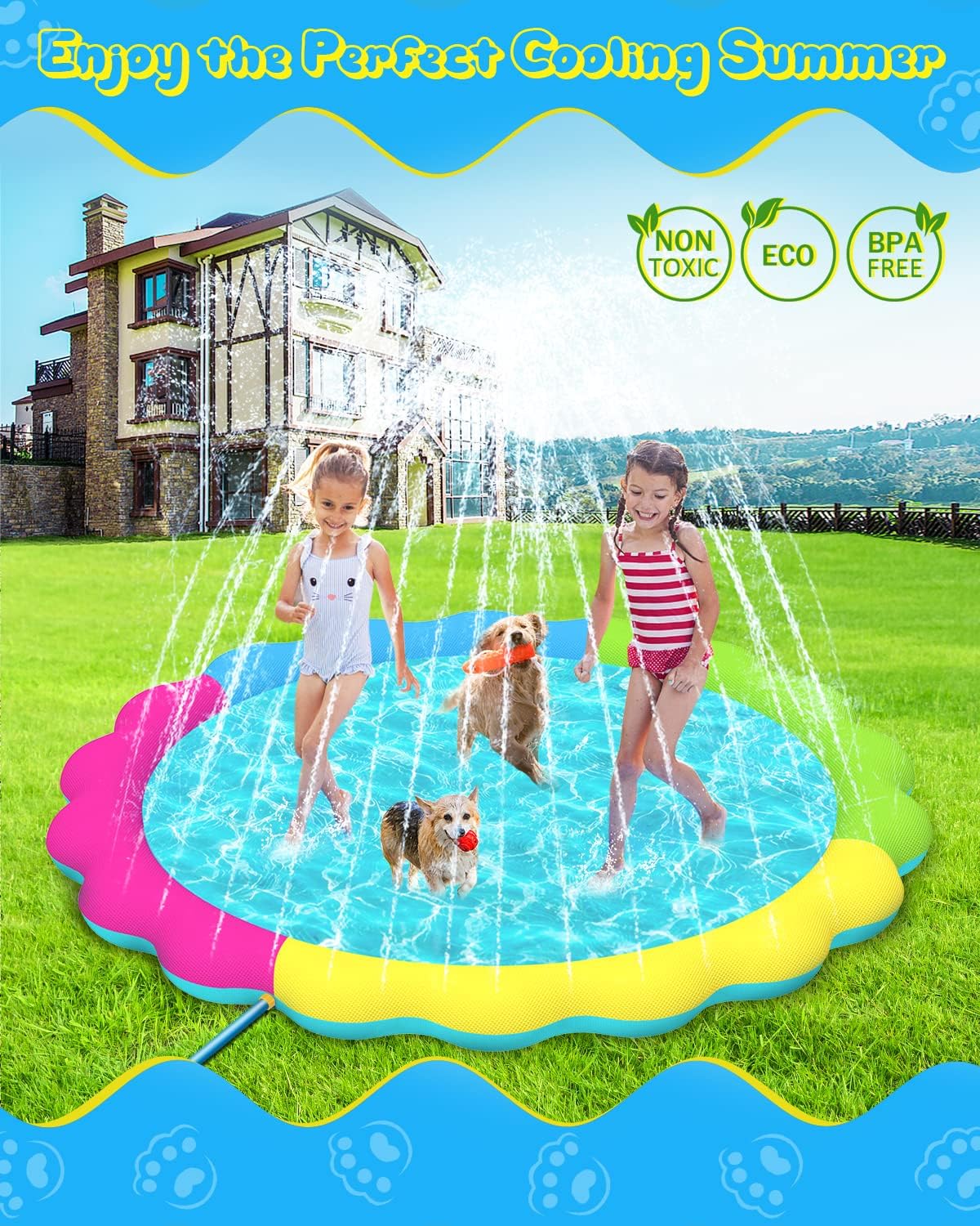 Raxurt Non-Slip Splash Pad for Kids and Dog - Colorful / 75in - image 2