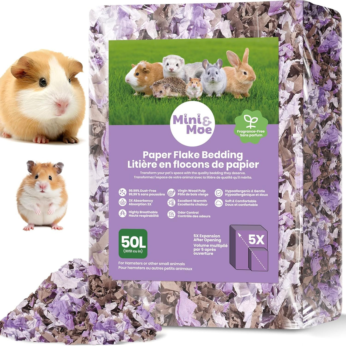 Hamster Bedding 50L Guinea Pig Paper Bedding Odor Control 99% - Lavender-50L / 50 Liters