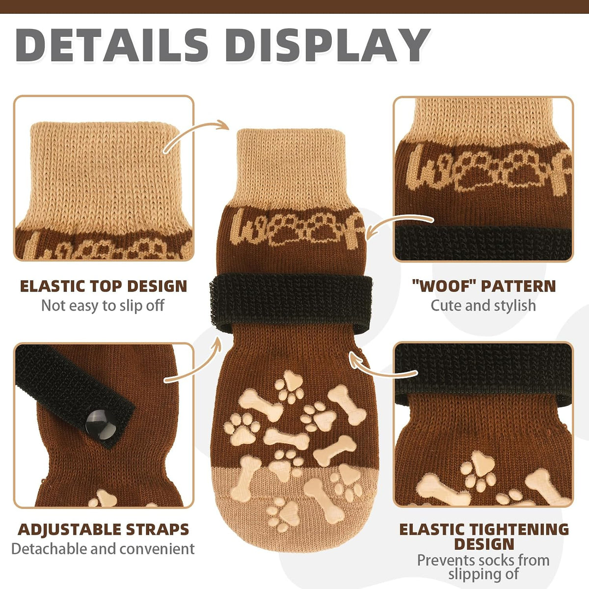 Dog Socks Shoes for Hot Pavement to Prevent Licking Paws - Brown / Large (4 Pack) - image 2