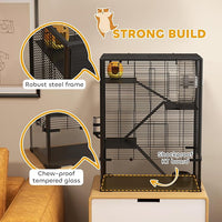 PawHut Large Hamster Cage with Deep Tempered Glass Bottom, 4 Tiers Hamster Tank with Running Wheel, Hut, Water Bottle, Dish, Rat Cage for Syrian, Dwarf, Gerbils, Mouse, 24" x 16" x 31.5", Black