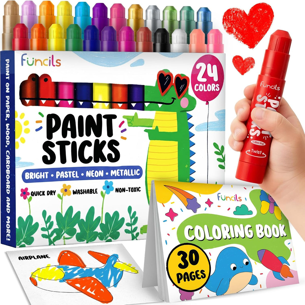 24 Thin Washable Paint Sticks for Kids - 24 Thick