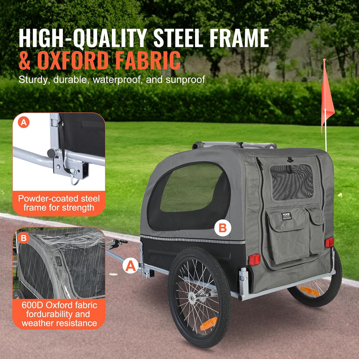 VEVOR Dog Bike Trailer, Supports up to 88 lbs - Black/Gray - image 3