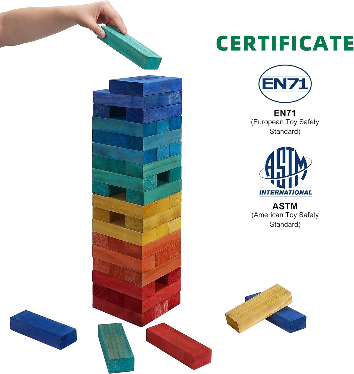 GOTHINK Giant Tumble Tower Game - Colorful / L-Over 4FT - image 4