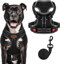MIDOG No-Pull Dog Harness | Adjustable & Reflective Pet Harness Leash Set for Small Medium Large Dogs Walking, Training| No Choke, Front Clip, Soft Padded Vest with Easy Control Handle - Black, L