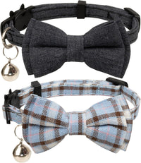 Cat Collar Breakaway Bowtie Safety with Bell Adjustbale Kitten Puppy - D-[2pcs] Grey