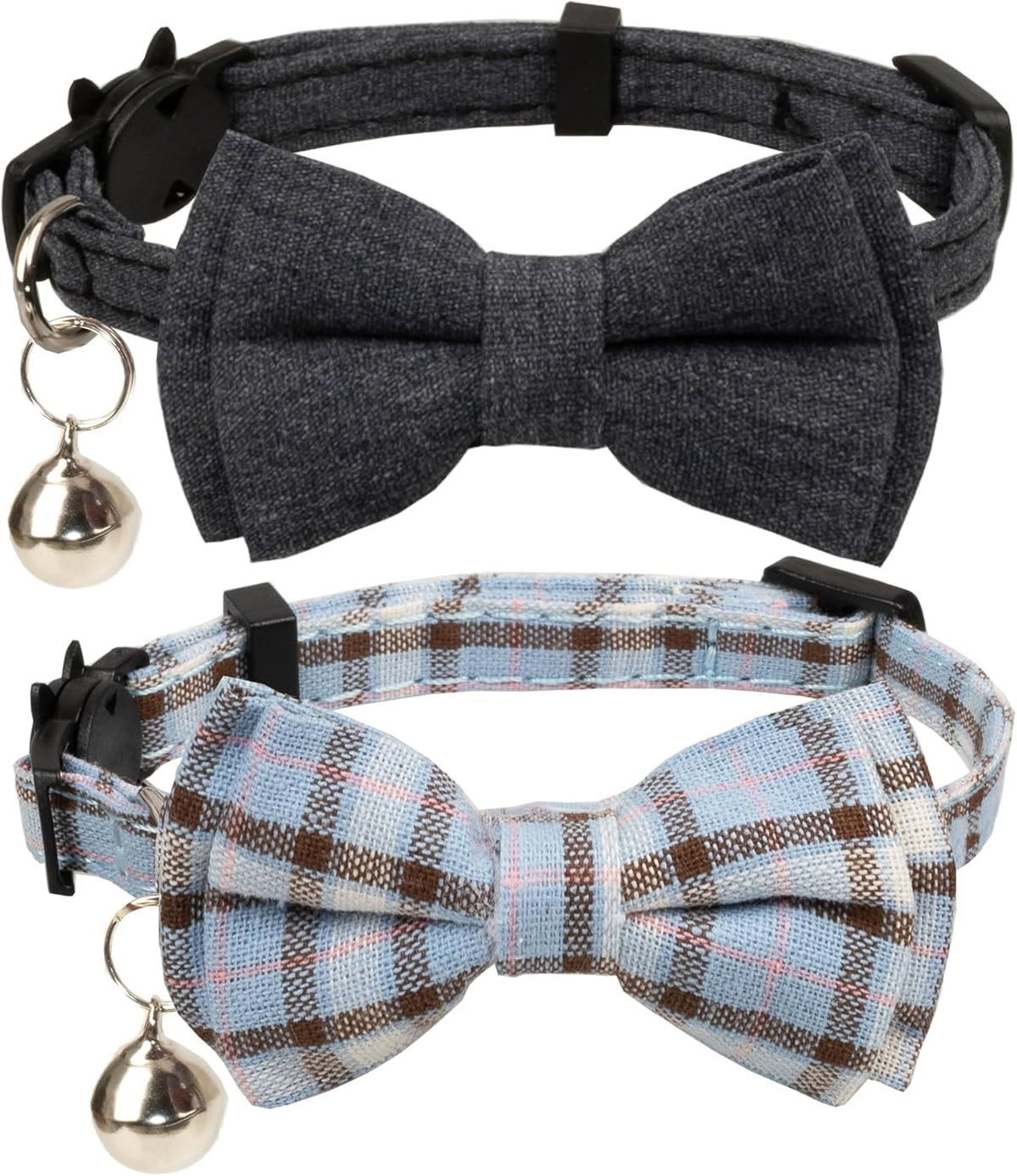 Cat Collar Breakaway Bowtie Safety with Bell Adjustbale Kitten Puppy - D-[2pcs] Grey