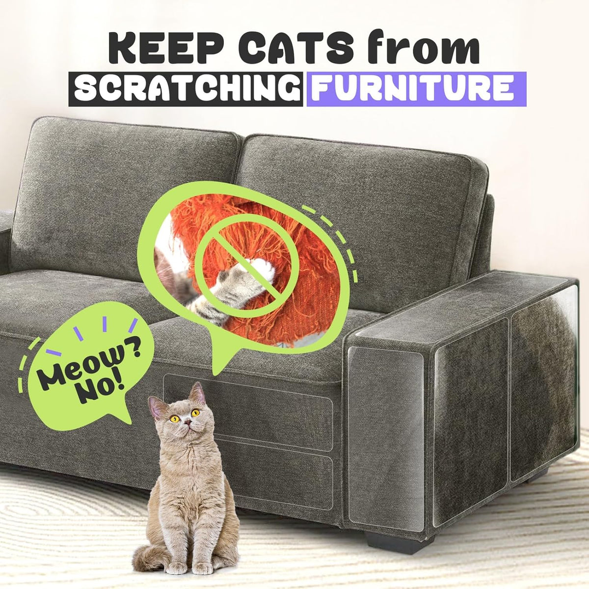 JINVOGREEN 18-piece clear cat scratch furniture protector sheets - view 2