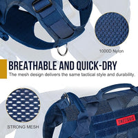 OneTigris No Pull Tactical Dog Harness for Small Medium Dogs, Mesh Design Service Dog Vest Breathable Military Dogs Molle Vests with Handles, Harness for Walking Hiking Training (Blue, M)