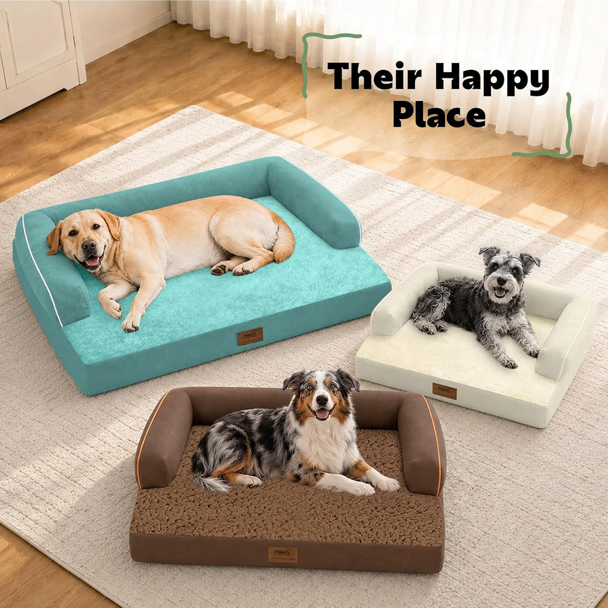 Orthopedic Washable Dog Bed with Bolster for Medium to Large Dogs – Essentials for Dogs - 42.0"L x 30.0"W x 8.0"Th / Aqua Blue - image 4