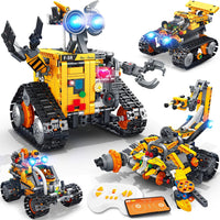 Demkia 4-in-1 STEM robotics kit built as a tracked robot with remote control