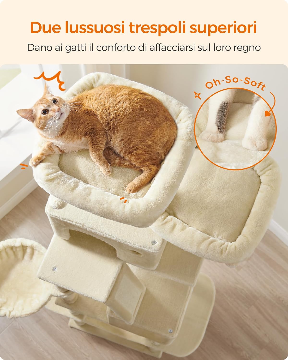 Feandrea Cat Tree, Multi-Level Condo - Beige / XXL (23.6"L x 19.7"W x 81.1"H) - image 3