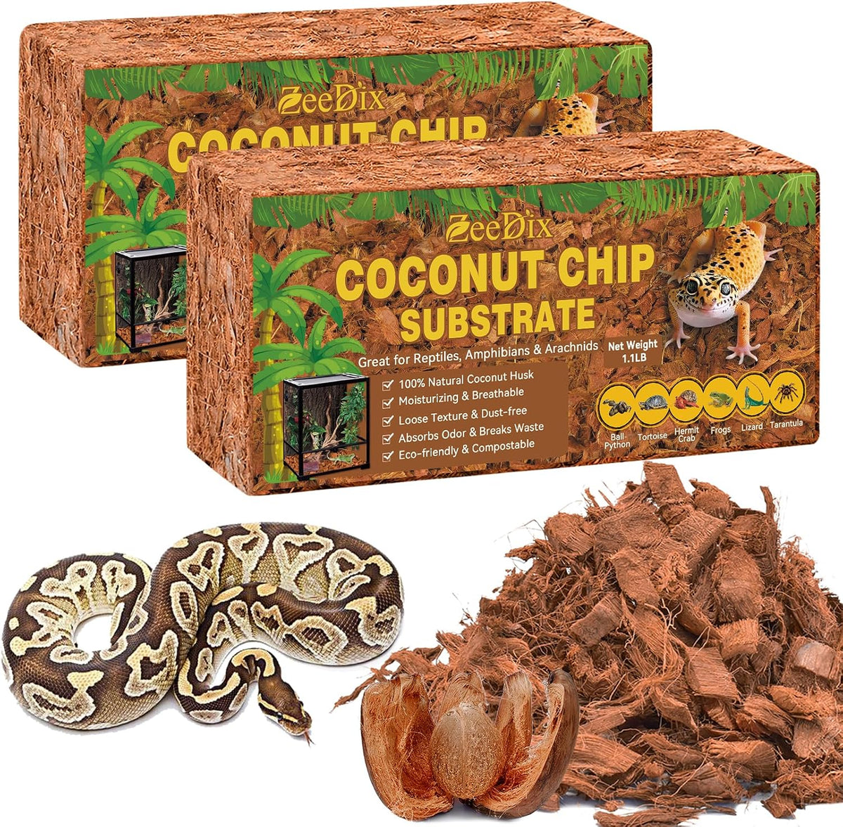 10LBS Coconut Husk Chip Substrate for Reptiles - 2 Pack