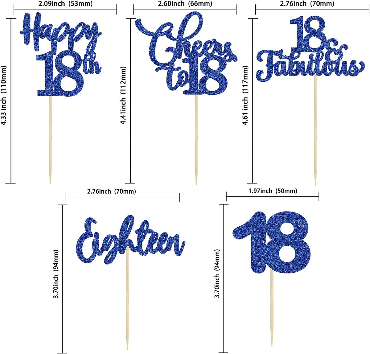 30 Pack Happy 80th Birthday Cupcake Toppers Gold Glitter Eighty - 18th / Dark Blue - image 2