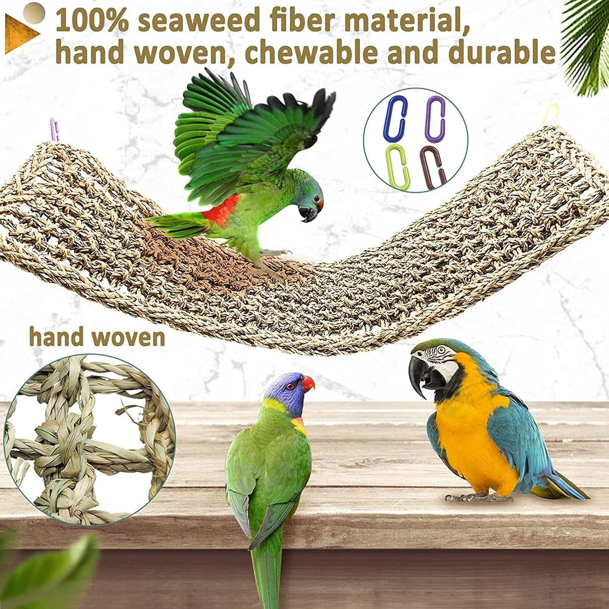 Bird Seagrass Mat 30 x 7 Inch Parrot Natural Seagrass Woven Net - 1Pc 30" × 7" - image 4