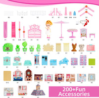 OCTERIC pink doll house for girls with 4 floors, 13 rooms, 2 dolls and puppies - view 4
