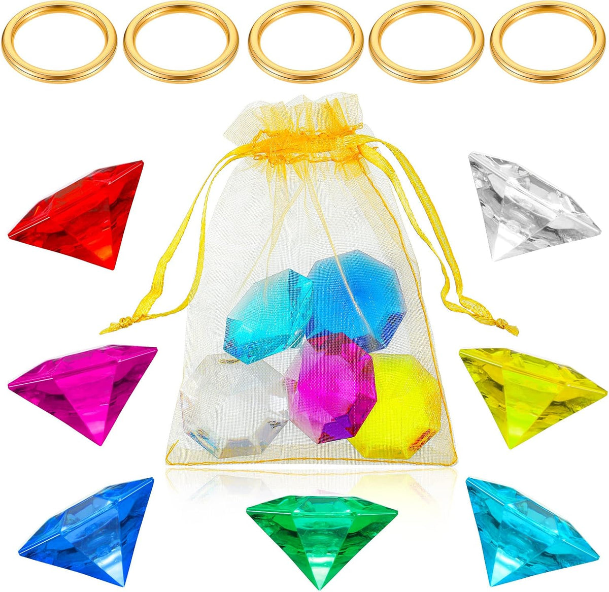 ZCYSRLQIN acrylic gems and gold rings set with seven colored gems and a gauze bag - view 3