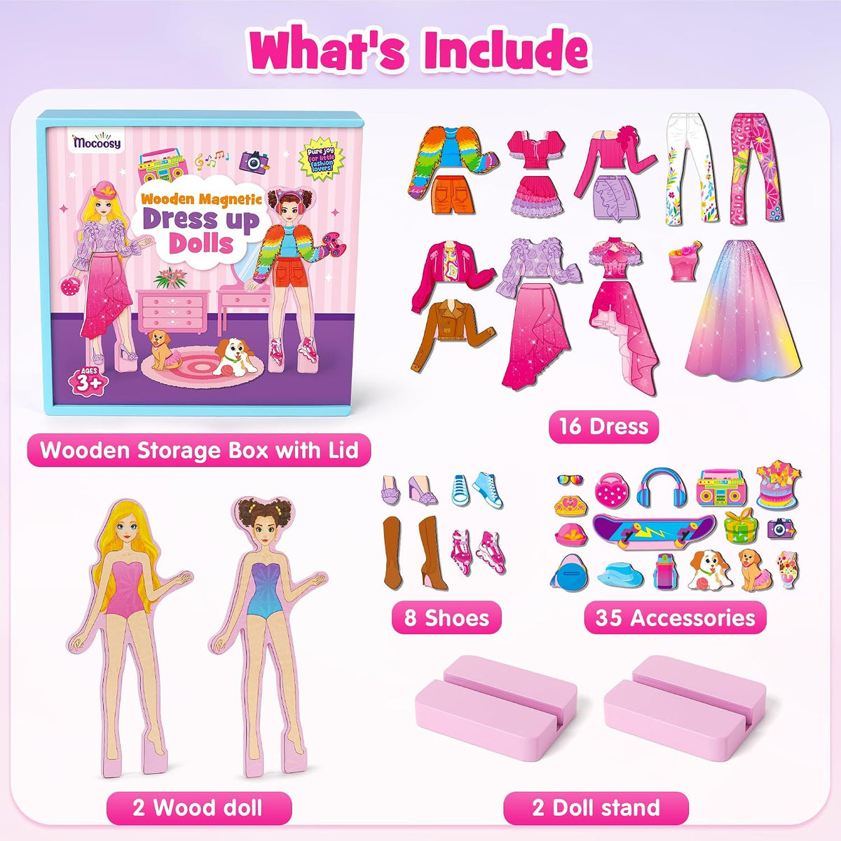 Mocoosy Magnetic Dress Up Dolls for Girls - Fashions Girls - image 2