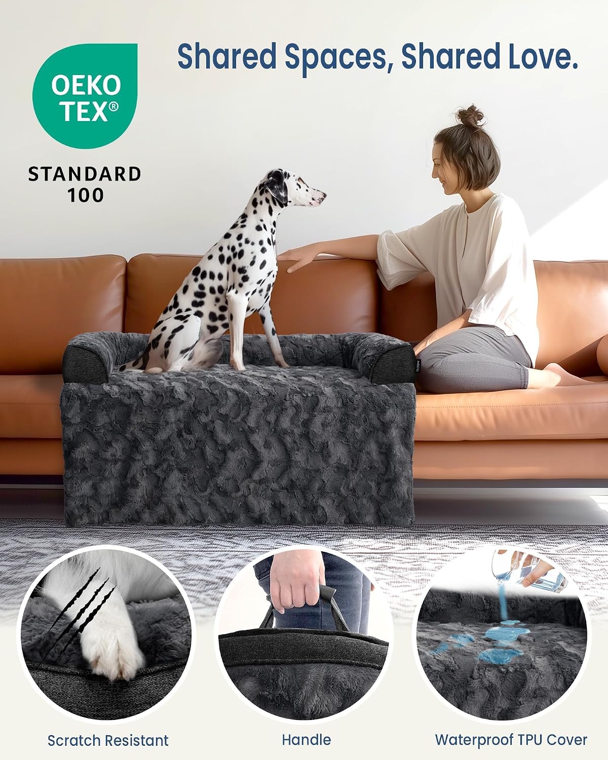 Calming Dog Bed for Couch with Cozy Raised Edge - Dark Grey / 35"L x 31"W x 4.5"Th - image 4