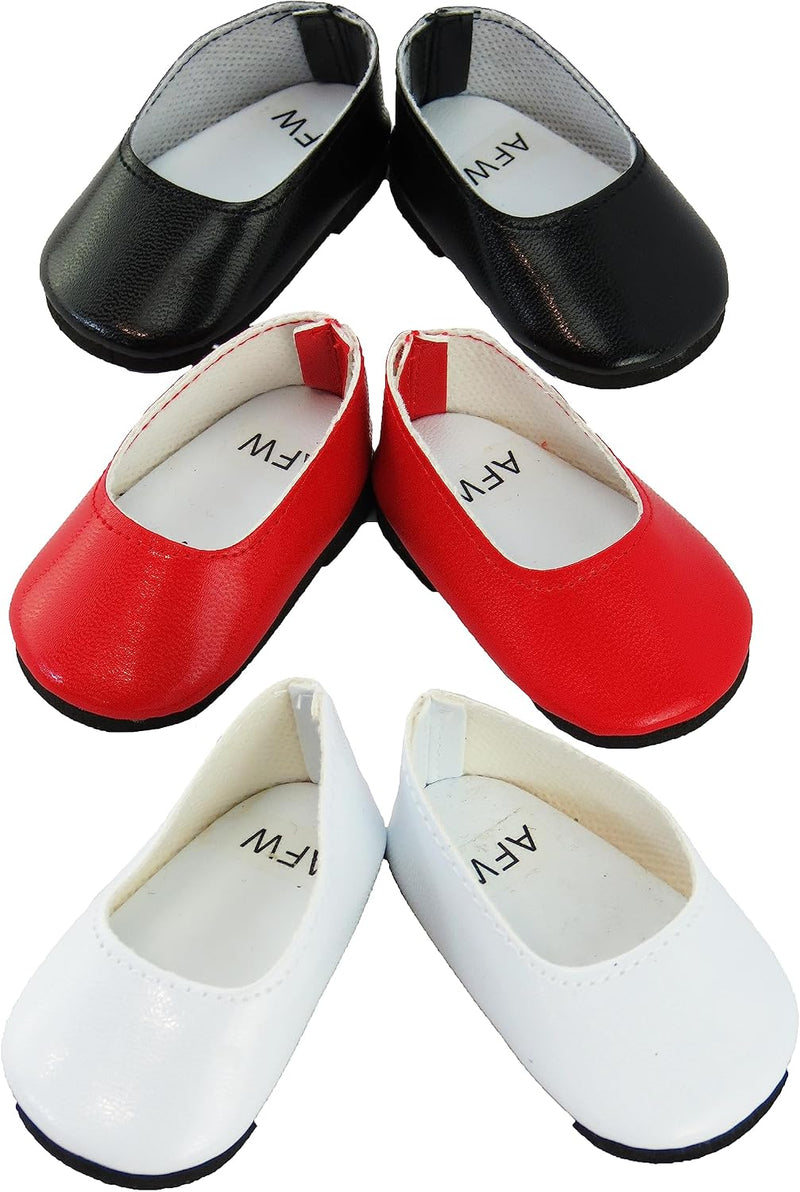 American Fashion World Black and Red Bow Flats for 18-Inch Dolls