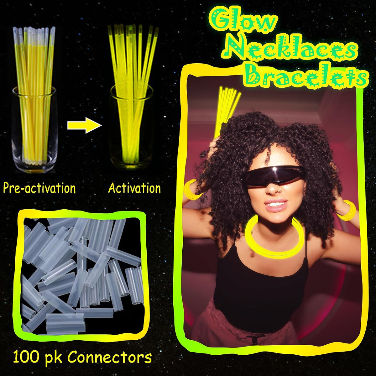 ILHSTY 100 pack green 8 inch glow sticks with connectors for necklaces - view 22