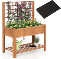Giantex Raised Garden Bed with Trellis, Wooden Elevated Planter Box with Legs, Drainage Holes for Climbing Plants Vines Vegetables Flowers Herbs, Outdoor Horticulture Planter for Patio Yard (Brown)