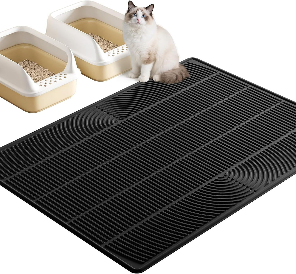 XXL Cat Litter Mat, Large Silicone Waterproof Mat - 1 Count (Pack of 1) / Black