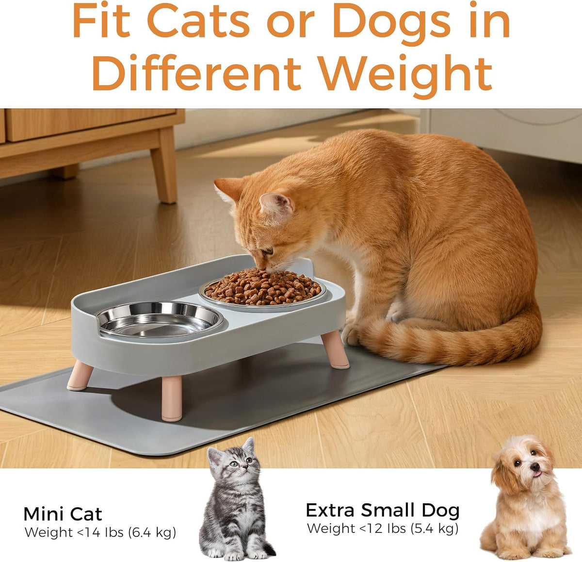 Elevated Cat Bowls Set - Raised Cat Food and Water Bowl Set with Non Slip Stand - Pet Feeding - Grey - image 3