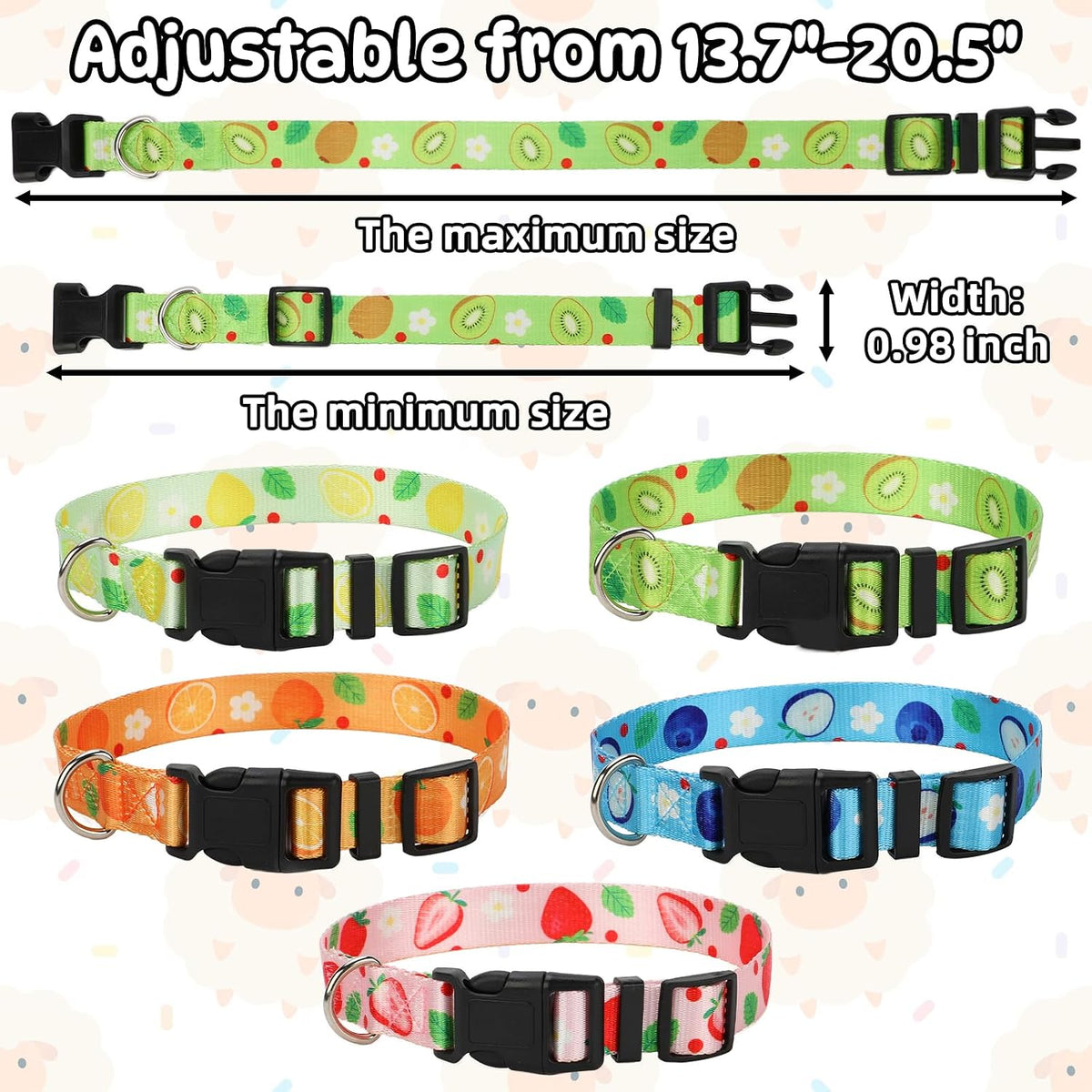 5 Pack Reflective Goat Collars with Bells, Anti-Lost Pet Collar - fruit Multi-colored - image 2