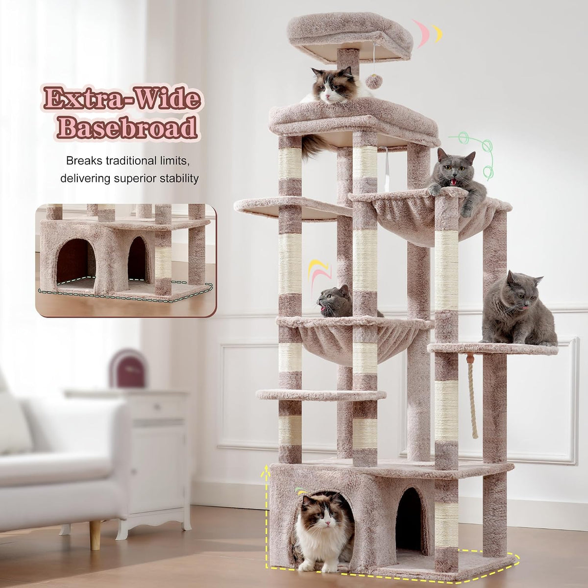 Heybly Heavy Duty Cat Tree with Large Base for Large Indoor Cats - Rosy Brown / XL - image 3